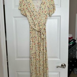 French Connection Yellow Maxi Sundress with Flutter Sleeves